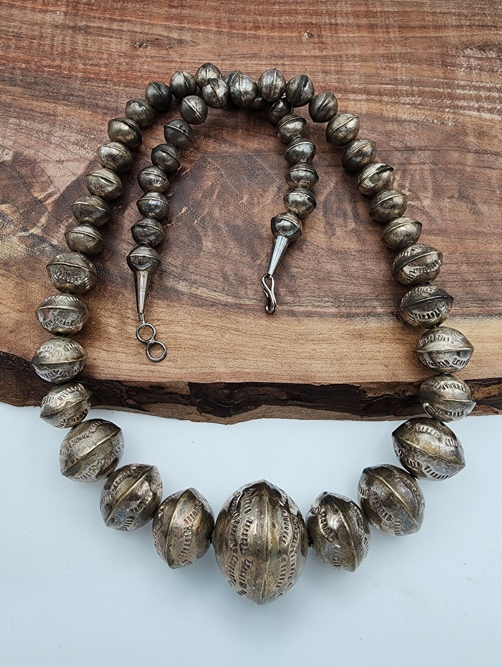 Vintage Native American Sterling Pearl Beaded Necklace Joe Tortalita Kewa